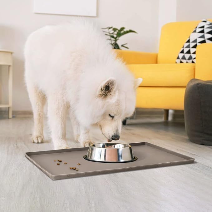 Dog Food Mat,Silicone Waterproof Food Tray,Non Slip Pet Bowl Mats Placemat,1" Raised Edge,Suitable for Most Small and Medium Sized Pets,32" x 24"