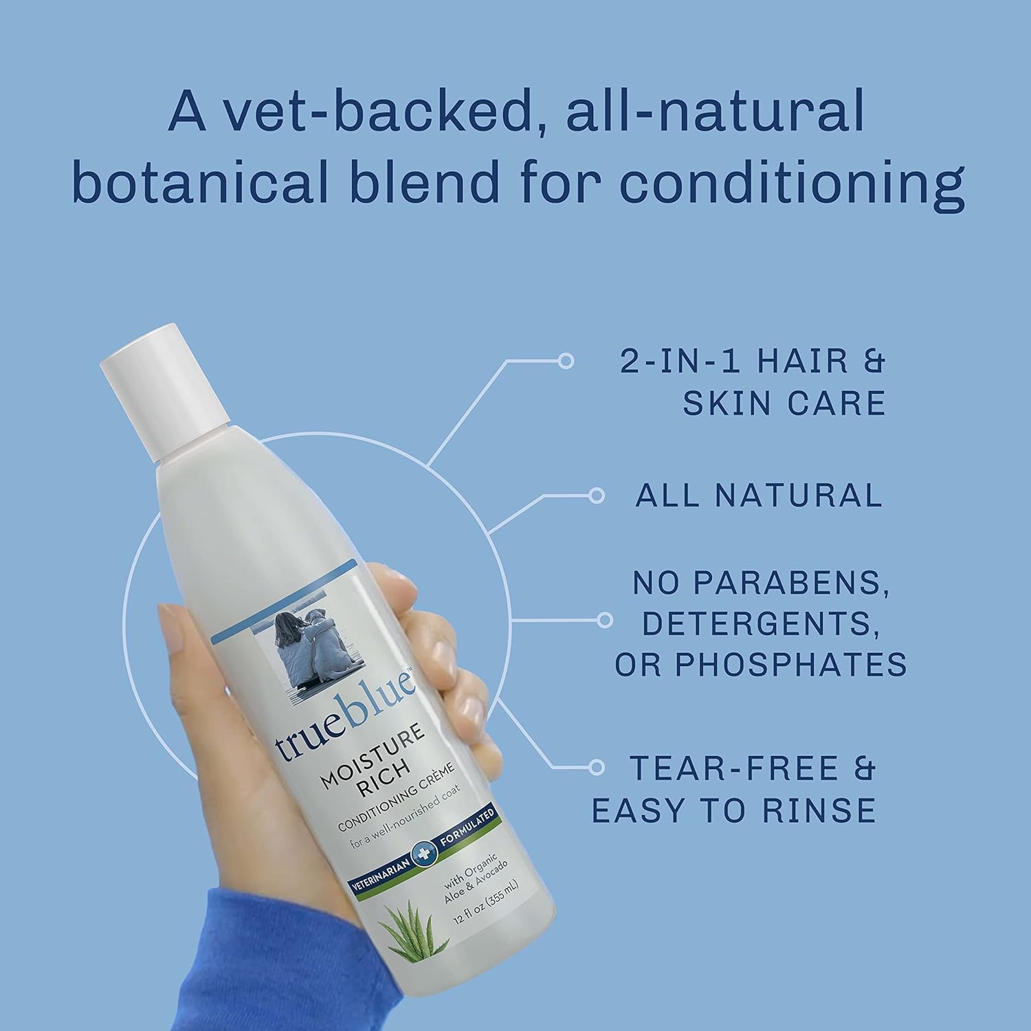 Trueblue Aloe & Avocado Moisture-Rich Conditioning Dog Crème – Conditioner Cream for Dogs, Puppies - Deodorizing, Moisturizing, Tearless – Toxin Free, Natural Botanical Blend – 12 Fl. Oz.