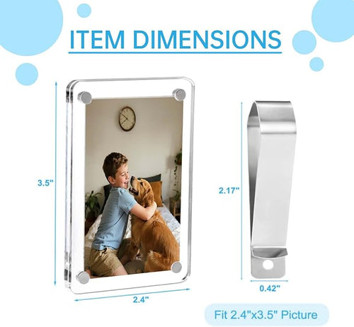 2 Pack Magnetic Car Visor Photo Holder – Personalized Acrylic Clip for Family, Pets, Travel Pictures – Easy Snap-On Car Accessory for Sun Visor (2 Pack, 2.4''x3.5'')