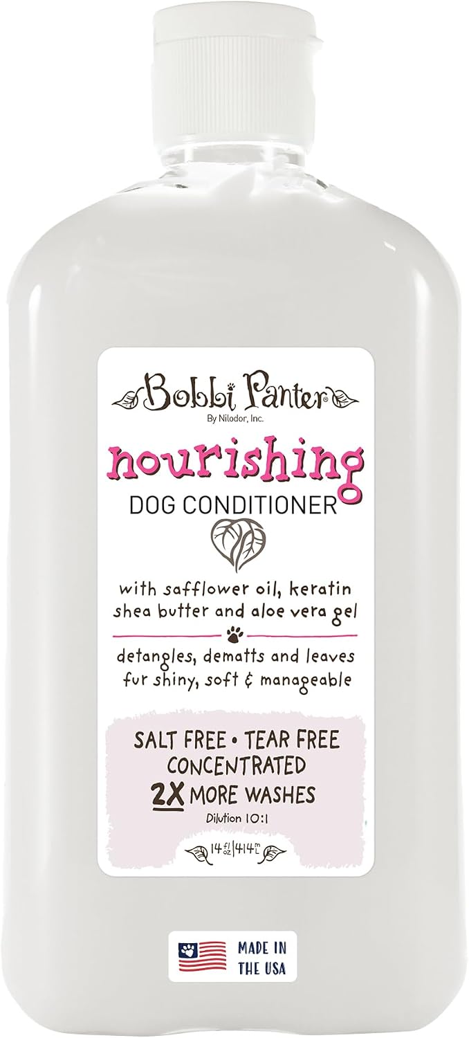 Bobbi Panter Nourishing Dog Conditioner Safflower Oil, Keratin, Shea Butter & Aloe Vera – Detangling Natural Formula for Soft, Smooth & Manageable Coat, 10:1 Concentrate, Made in USA, 14 oz