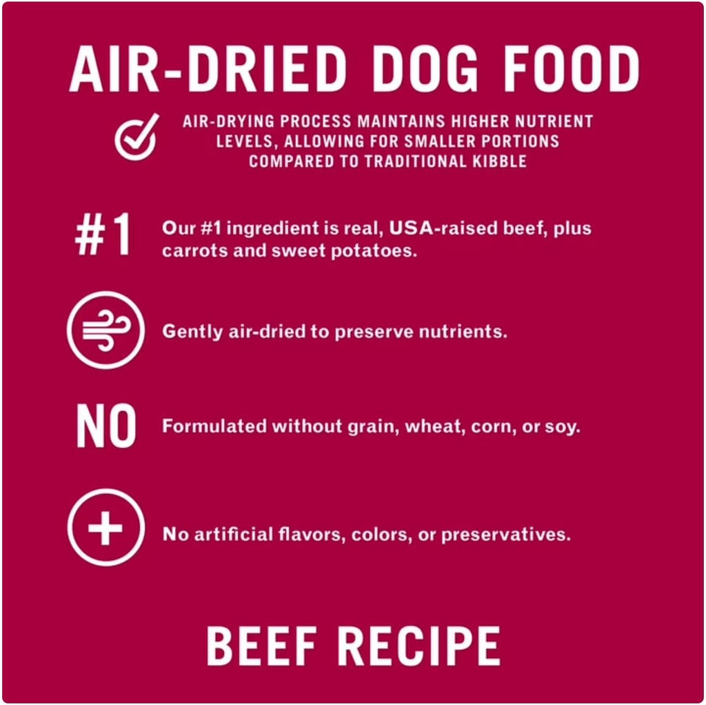 Pure-Balance Air Dried Dog Food Beef Recipe for All Breeds, Grain Free Natural Nutrition with Grassfed Meat, High Protein Shredded Food for Sensitive Stomach, No Soy, No Corn, Dog Meal 2 LB Beef.