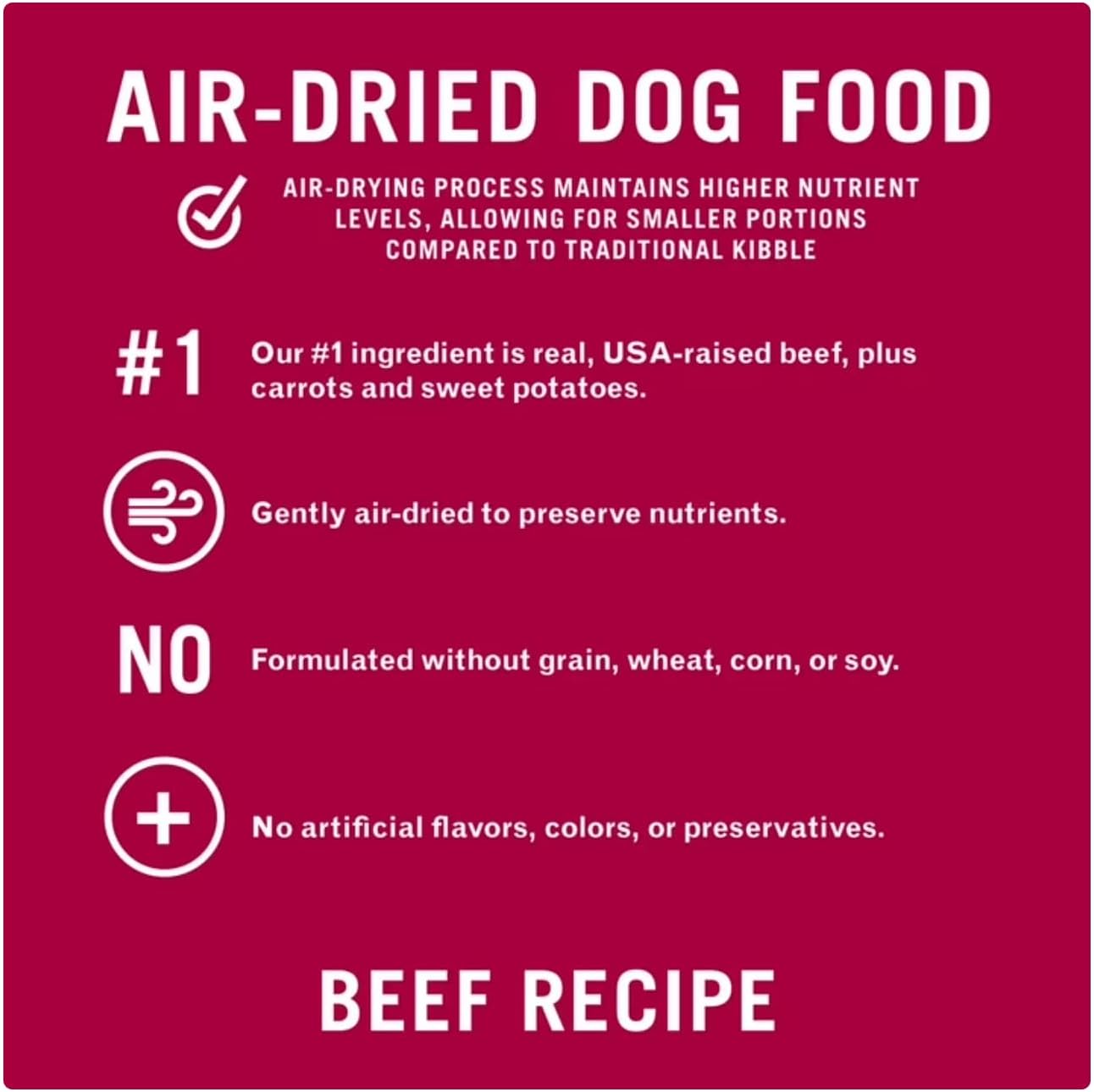 Pure-Balance Air Dried Dog Food Beef Recipe for All Breeds, Grain Free Natural Nutrition with Grassfed Meat, High Protein Shredded Food for Sensitive Stomach, No Soy, No Corn, Dog Meal 2 LB Beef.