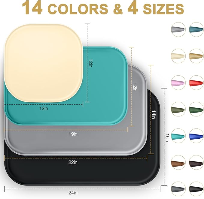 Silicone Pet Feeding Mat with Raised Edge for Food and Water, Dog Bowl Mats, Cat Bowls Placemat with High Lip for Floor Waterproof, Rubber Tray for Cats and Dogs 24 x 16 x0.8 Navy Blue