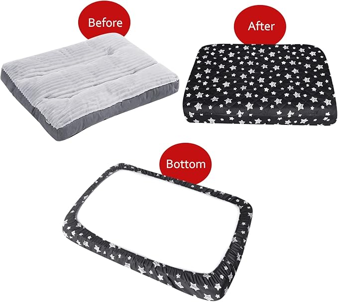 Waterproof Dog Bed Covers Replacement Washable Pet Hair Easy to Remove, Noiseless Quilted Puppy Pet Bed Cover Lovely Black Star Print 35x44 Inches, for Dog/Cat, Cover Only