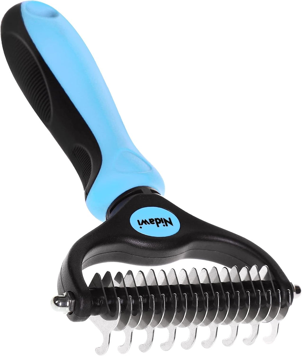 Nidawi Pet Dog Grooming Brush - Double Sided | Shedding & Dematting Undercoat Rake Comb, For Dogs and Cats, Helps Reduce Tangles, Shedding & Matts, Medium & Long Hair