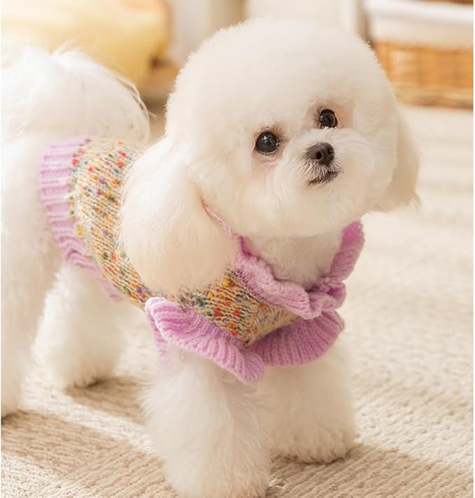 Purple Small Dog Sweater, Knitted Cat Sweater, Holiday Puppy Clothes for Little Dog Girl, Cold Weather Outfit for Kitten Chihuahua Yorkie Teacup Dachshund Pug (Purple, Large)
