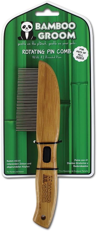 alcott Bamboo Groom Rotating Pin Comb with 41 Rounded Pins for Pets