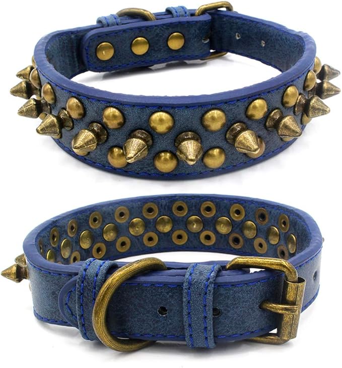 Spiked Dog Collar Soft Pu Leather Mushrooms Rivet Spike Studded Puppy Adjustable Pet Collars for Small Breeds (M, Blue1)