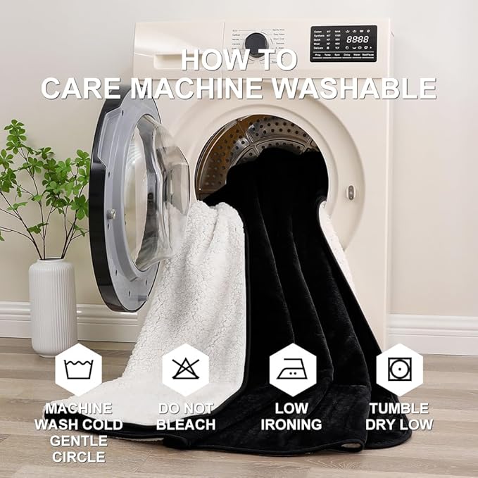 Waterproof Blanket for Beds – Ideal for Couch & Pets Splash Proof Sherpa Throw, Leakproof TPU Layer, Stain Resistant Washable Bed Protector – Black, 90"x 80"