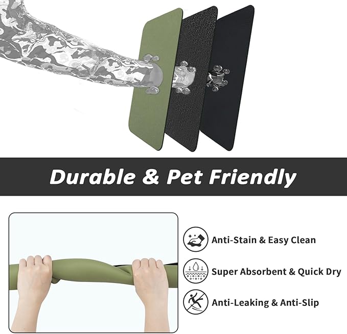Dog Food Mat - Absorbent Cat Mat for Food and Water, No Stains Pet Feeding Bowl Mat, Easy to Clean Pet Placemats, Quick Dry Dog Water Dispenser Mat for Messy Drinkers | Green 18"x 28"