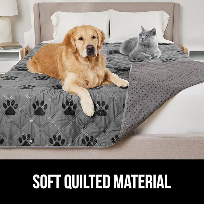 GORILLA GRIP Waterproof Bed Cover for Dogs, 102x82, Gripped Slip Resistant Backing, Leak Proof Washable Dog Blanket Covers Sofa, Couch, Sectional, Crate, Car, RV Seats, Pet Puppy Essentials, Gray Paw