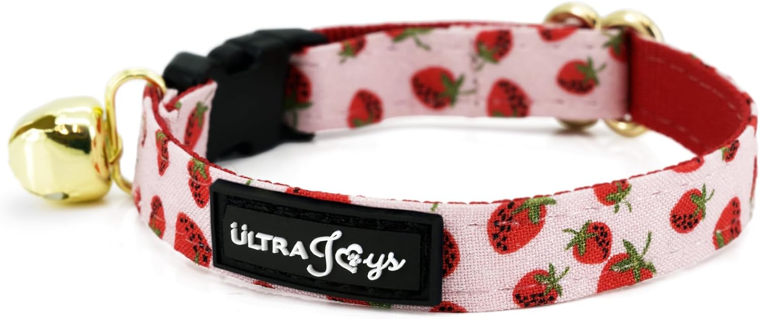Cat Collar with Bells - Breakaway for Kittens & Cats - Strawberry Small