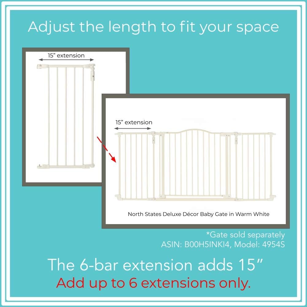 Toddleroo by North States - 6-Bar Extension for Deluxe Décor Gate: 15 Inch Baby Gate Extension - Add Up to 6 Extenders - Ivory