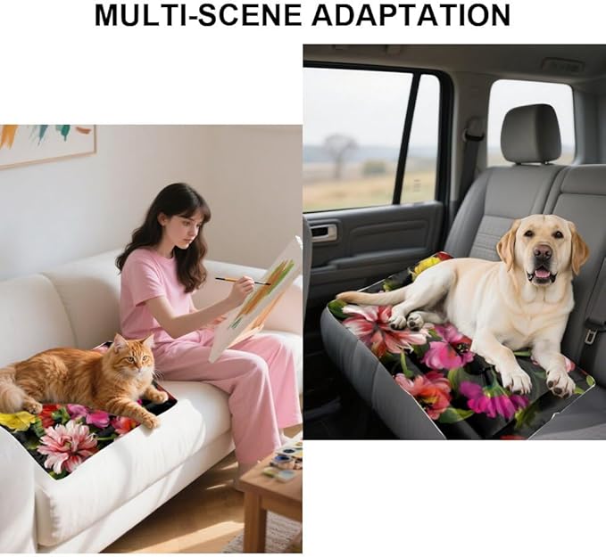 Ink Painting Dog Bed Pads Water Resistant Dog Bed Beds for Household Pets Pink Flowers Pet Friendly Non- Slip Bottom Kennel Accessories Multi- Scenario, Multi- Model Pet Cat Gift Printed Cage Mat