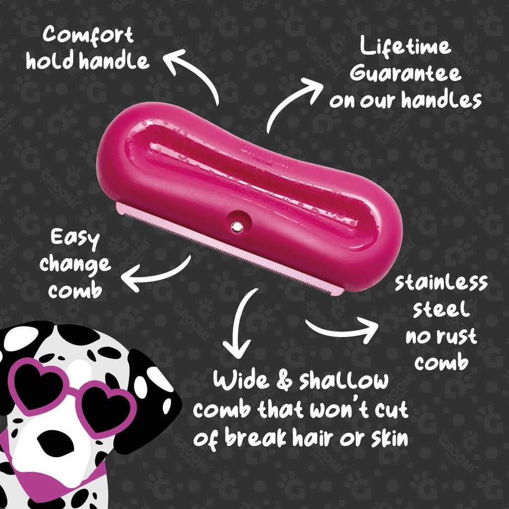 Groomi Deshedding & Grooming Brush for Dogs, Cats, Horses & Rabbits - Gentle & Effective Pet Grooming Tool, Wide Shallow Comb, Smooth Groomer