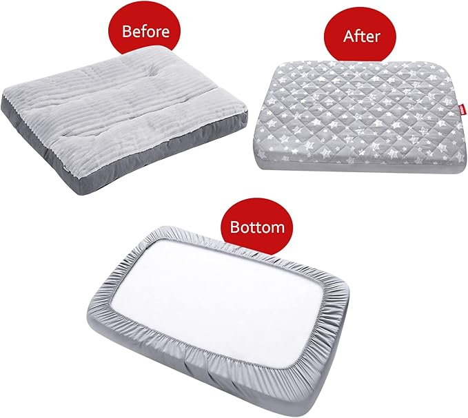 Waterproof Dog Bed Covers Replacement Washable Pet Hair Easy to Remove, Noiseless Quilted Puppy Pet Bed Cover Lovely Grey Star Print 44x54 Inches, for Dog/Cat, Cover Only