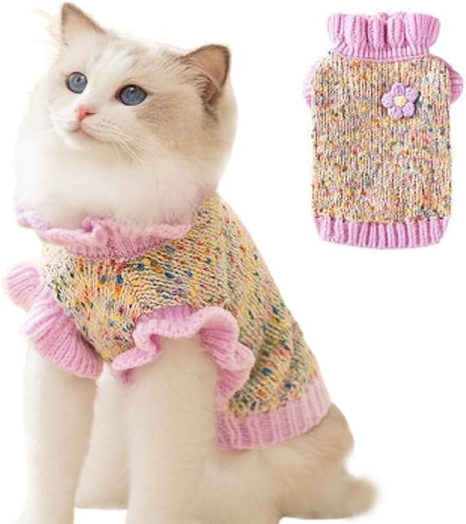 Purple Small Dog Sweater, Knitted Cat Sweater, Holiday Puppy Clothes for Little Dog Girl, Cold Weather Outfit for Kitten Chihuahua Yorkie Teacup Dachshund Pug (Purple, X-Large)