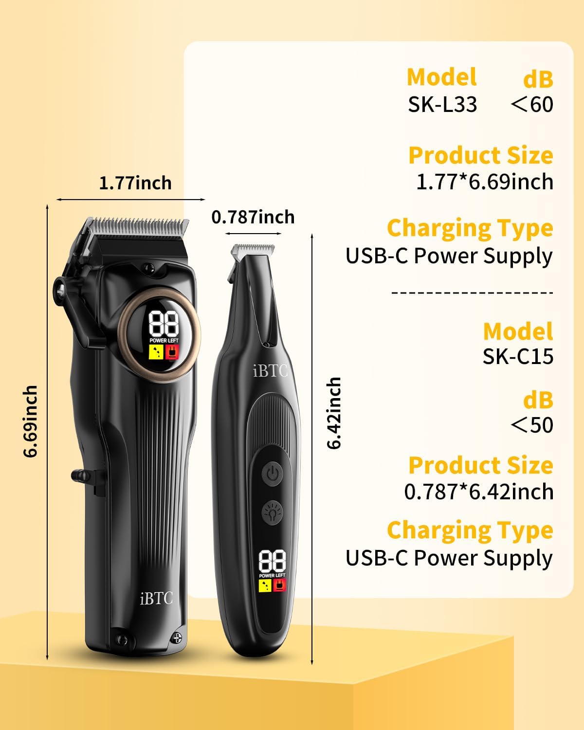 iBTC Professional Dog Grooming Clippers Kit, Low Noise Cordless Rechargeable Pet Hair Trimmer with Paw Trimmer & Nail Grinder, Heavy Duty Grooming Tools for Thick Fur Small Medium Large Dogs Cats