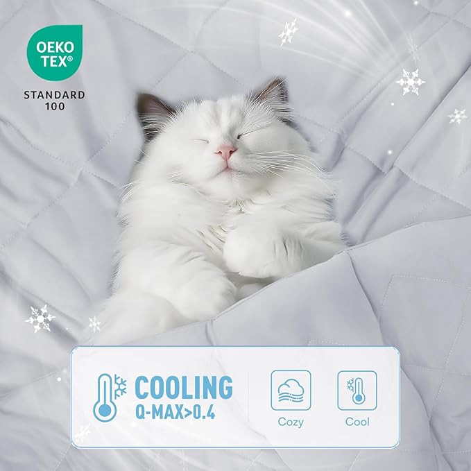 Luciphia Premium Cooling Dog Blanket for Small Medium Dogs Q-max>0.4 Washable Self-Cooling Cat Pet Mat Puppy Breathble Calming Throw for Beds Couches(Light Grey,60x80 inches)