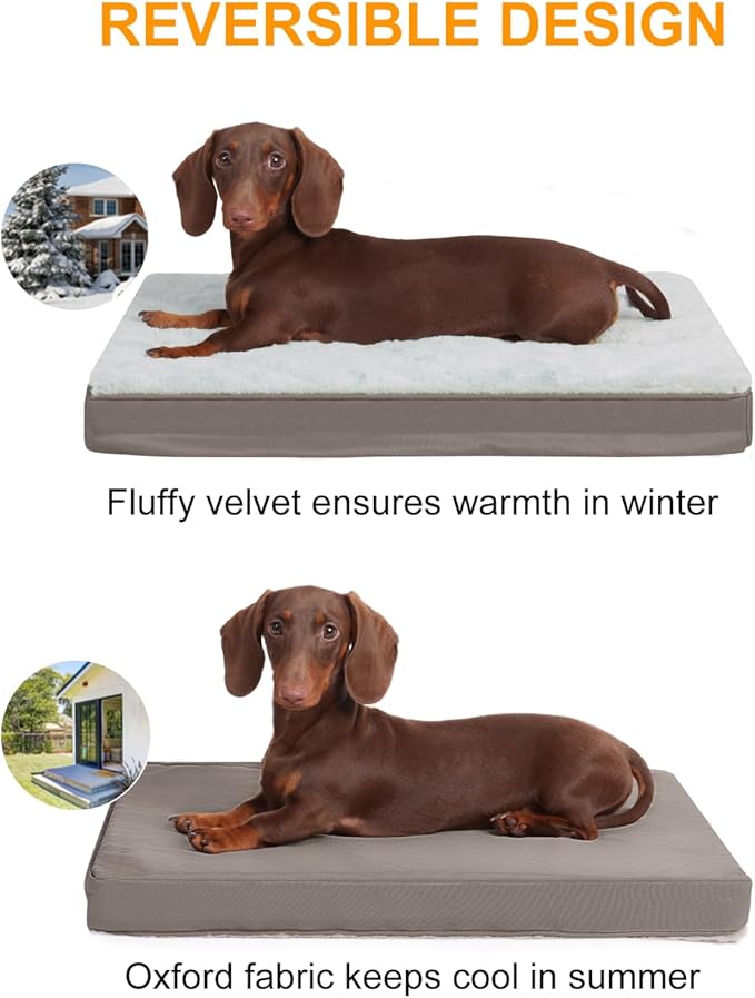 KSIIA Orthopedic Dog Crate Bed Waterproof Dog beds for Small Dogs Deluxe Plush Washable Pet Mat with Egg Crate Foam & Removable Cover, 21 x 13 Inch, Gray