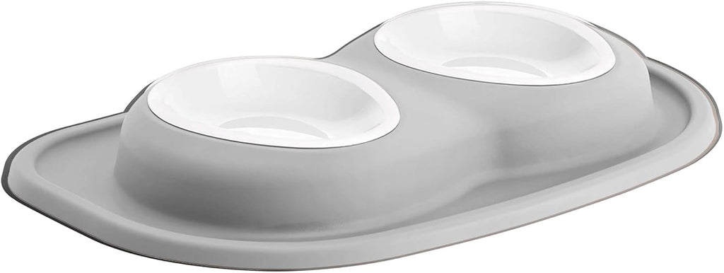 WeatherTech Double Low Pet Feeding System w/Plastic Dog/Cat Bowls - 16 oz (2 Cups) Light Grey (PDL1602LG)