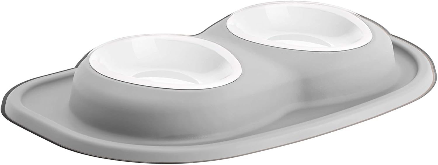 WeatherTech Double Low Pet Feeding System w/Plastic Dog/Cat Bowls - 16 oz (2 Cups) Light Grey (PDL1602LG)