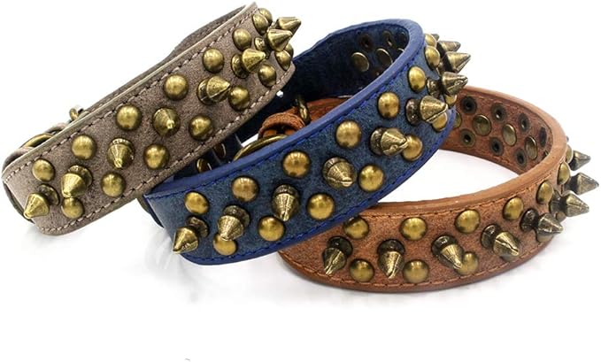 Spiked Dog Collar Soft Pu Leather Mushrooms Rivet Spike Studded Puppy Adjustable Pet Collars for Small Breeds (S, Grey1)