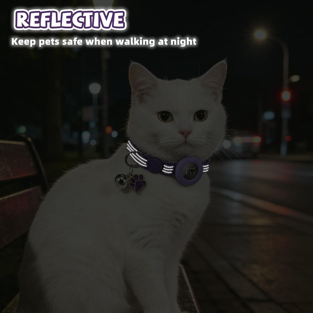 PUPTECK AirTag Cat Collar Breakaway with Bells, Adjustable Kitten Collar | Outfit for Girl Boy Small Pet Puppy Bunny, Cute Costume Accessory with Safety Release Buckle, (Airtag-Orange&Purple)