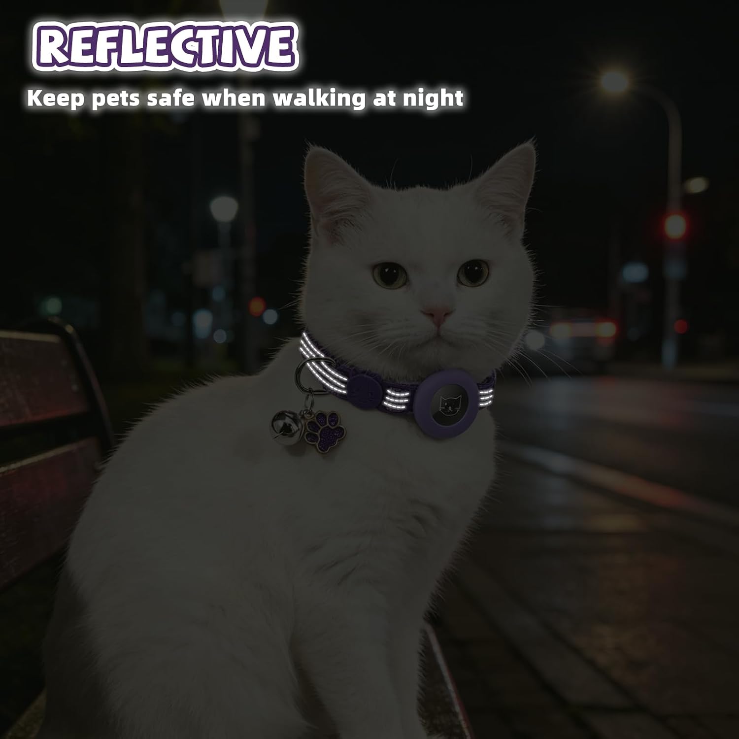 PUPTECK AirTag Cat Collar Breakaway with Bells, Adjustable Kitten Collar | Outfit for Girl Boy Small Pet Puppy Bunny, Cute Costume Accessory with Safety Release Buckle, (Airtag-Orange&Purple)