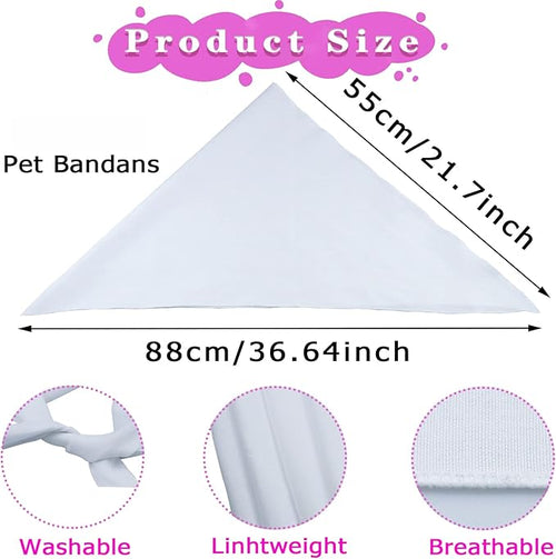 12 Pieces Sublimation Pet Bandanas White Heat Transfer Triangle Dog Scarf Blank Big Washable DIY Polyester Dog Bibs Kerchief Apparel Accessories for Dogs Puppy Cats (White-12Pack)