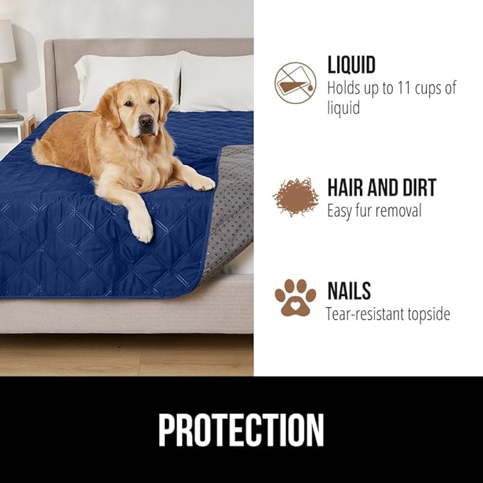 GORILLA GRIP Waterproof Bed Cover for Dogs, 82x52, Gripped Slip Resistant Backing, Leak Proof Washable Dog Blanket Covers Sofa, Couch, Sectional, Crate, Car, RV Seats, Pet Puppy Essentials, Navy Blue