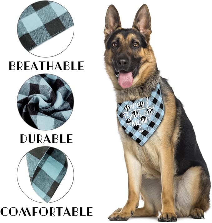 Dog Bandana, Happy Birthday Mom Dog Bandana, Dogs Scarf Classical Plaid Printing, Dogs Scarf Accessories, Doggy Bandanas Pet Kerchief, Doggy Bandanas Gift for Mom Birthday Party (L6)