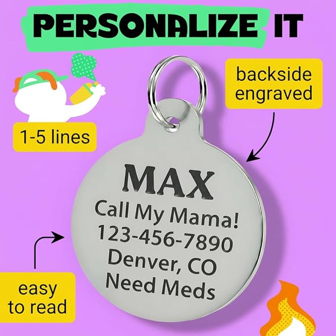 Bad Tags Personalized Dog and Cat ID Tags in 25+ Designs and 2 Sizes - 5 Lines of Custom Engraved Text - Funny Cute Personalized Pet Tags (Fueled by Chaos, Small (1 inch))