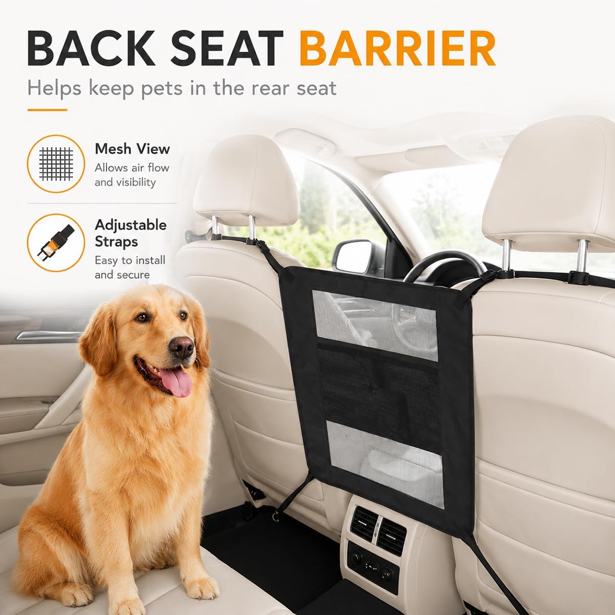 Dog Car Backseat Barrier for Ford Explorer EV 2024-2026, Pet Divider Adjustable Mesh Barrier with Storage Bag, Pet Car Barrier, Fits Most Cars SUVs Trucks,B Grey