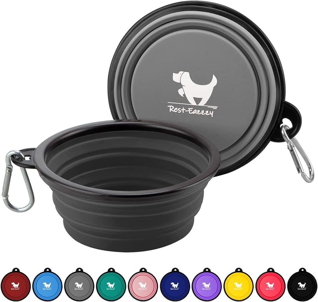 Collapsible Dog Bowls for Travel, 2-Pack Dog Portable Water Bowl for Dogs Cats Pet Foldable Feeding Watering Dish for Traveling Camping with Carabiners, BPA Free (Grey&Black, Small (Pack of 2))