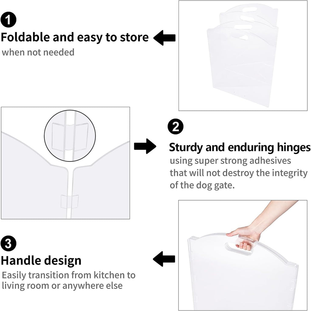 Clear Acrylic Freestanding Dog Gates for the House – Folding 4-Panel Pet Gates for Doorways, Stairs, and Rooms, Transparent Indoor Barrier for Dogs, Puppies, and Cats