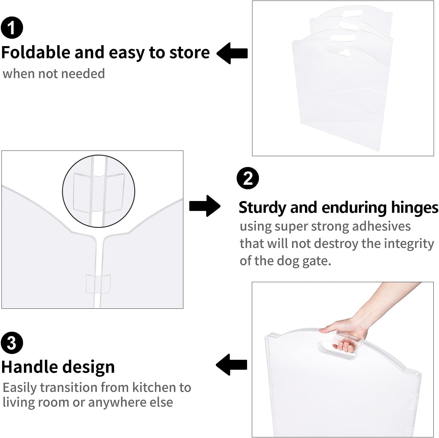 Clear Acrylic Freestanding Dog Gates for the House – Folding 4-Panel Pet Gates for Doorways, Stairs, and Rooms, Transparent Indoor Barrier for Dogs, Puppies, and Cats