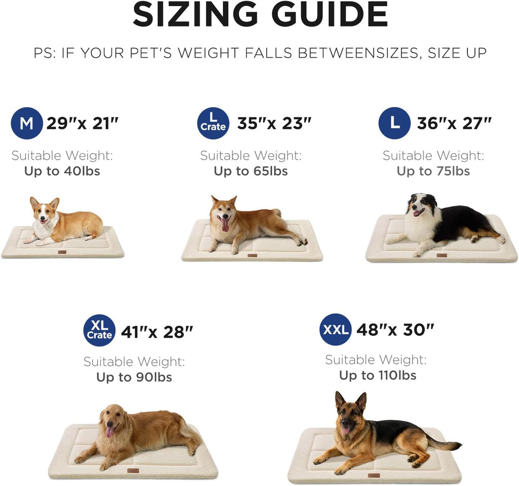 Reversible Dog Crate Pad Bed for Medium Small Dogs,Washable & Non-Slip Kennel Pet Mat, High Density Foam and Soft Fleece Cat Bed for Indoor & Outdoor Use, 29" x 21", Cream White