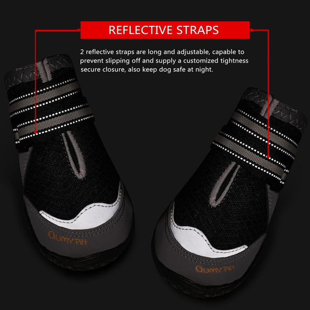 QUMY Dog Shoes for Large Medium Dog Boots & Paw Protectors for Hot Pavement | Summer Heat Protection, Mesh Breathable Nonslip Dog Booties for Hardwood Floors Indoor, Outside Walking Running Hiking Black