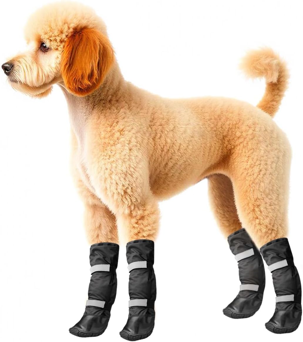 Enjoying Dog Winter Boots for Medium to Large Dogs, 4 PCS Anti-Slip Dog Rain Booties with Reflective Magic Tapes, Waterproof Boots for Long Legs Dogs, Warm Pet Shoes for Snowfield, Black, Size #3