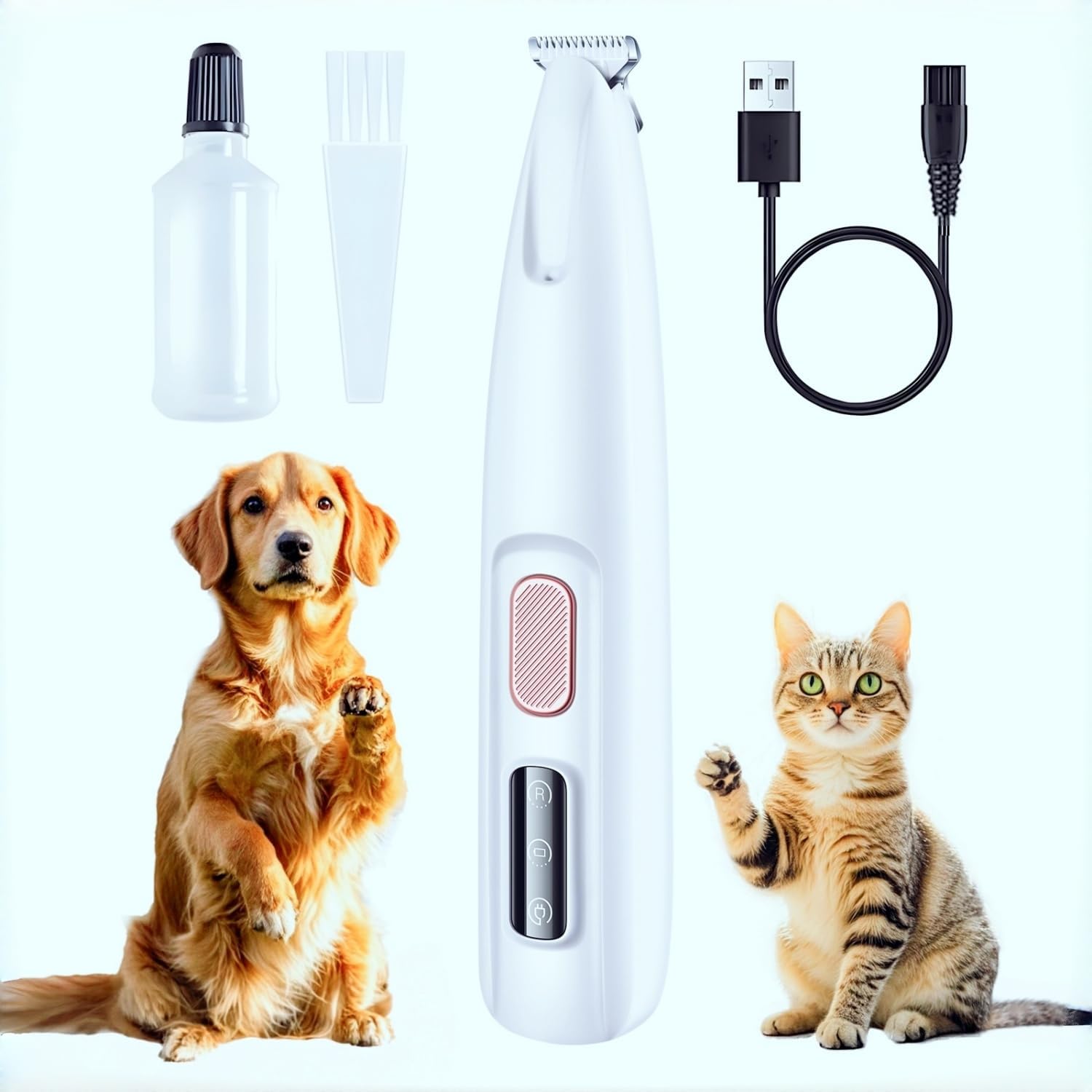 Dogs Cats Rabbits Paw Trimmer with LED Light Pets Use (White) | Electric Pets Clippers Rechargeable, Grooming Shaver for Dog Cat Rabbit Eyes Face Ears Feet Rump Hair, Waterproof, Cordless