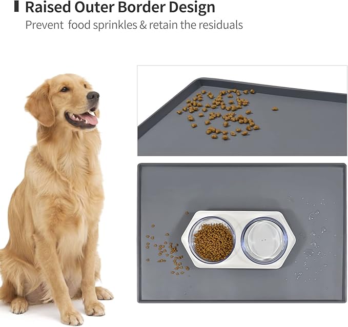 Dog Food Mat,Silicone Waterproof Food Tray,Non Slip Pet Bowl Mats Placemat,1" Raised Edge,Suitable for Most Small and Medium Sized Pets,32" x 24"