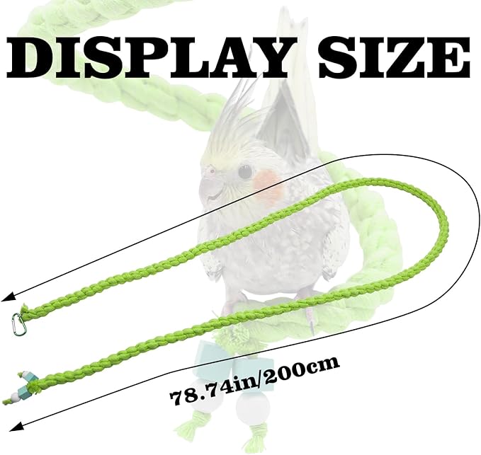 Spiral Rope Perch & Swing - Bird Cage Stand Pole Accessory - Climbing Toy for Parakeets, Budgies, Lovebirds & Cockatiels
