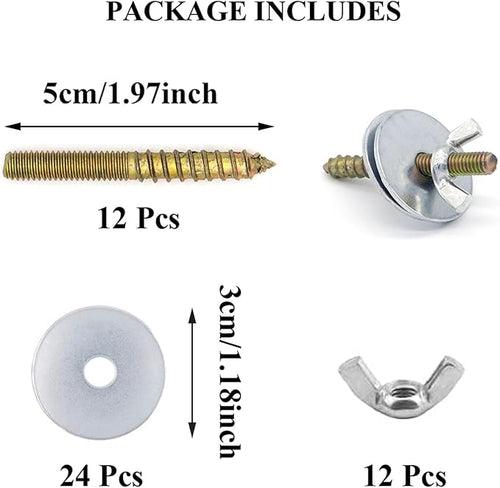 12 Sets Bird Cage Screws Bird Perch Stand Platform Accessories 24 Washers 12 Screws 12 Wing Nuts Hardware for Fixing Bird Playground Perch Food Bowls Feeder Breeding Box