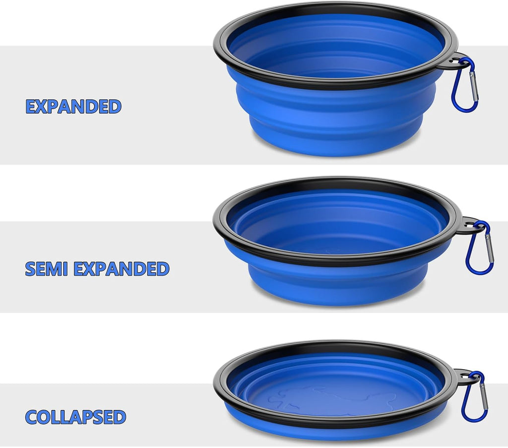 2 Pack Collapsible Dog Bowl Travel Portable Pet Bowls [20oz,600ml],Expandable Foldable Food Water Feeding Dishes for Traveling Hiking Walking,with Carabiners [Green,Blue]