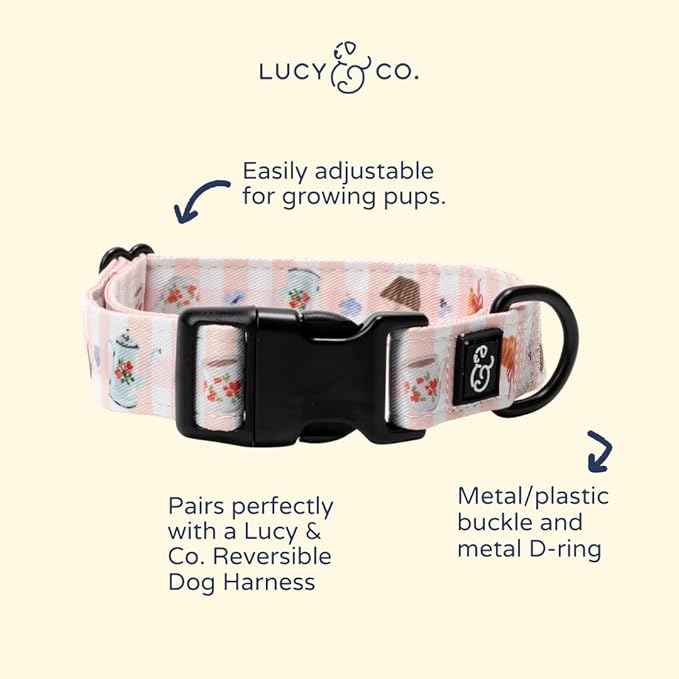 Lucy & Co. Sipping Slowly Dog Collar, Adjustable Durable Dog Collar with Cute Print, Medium