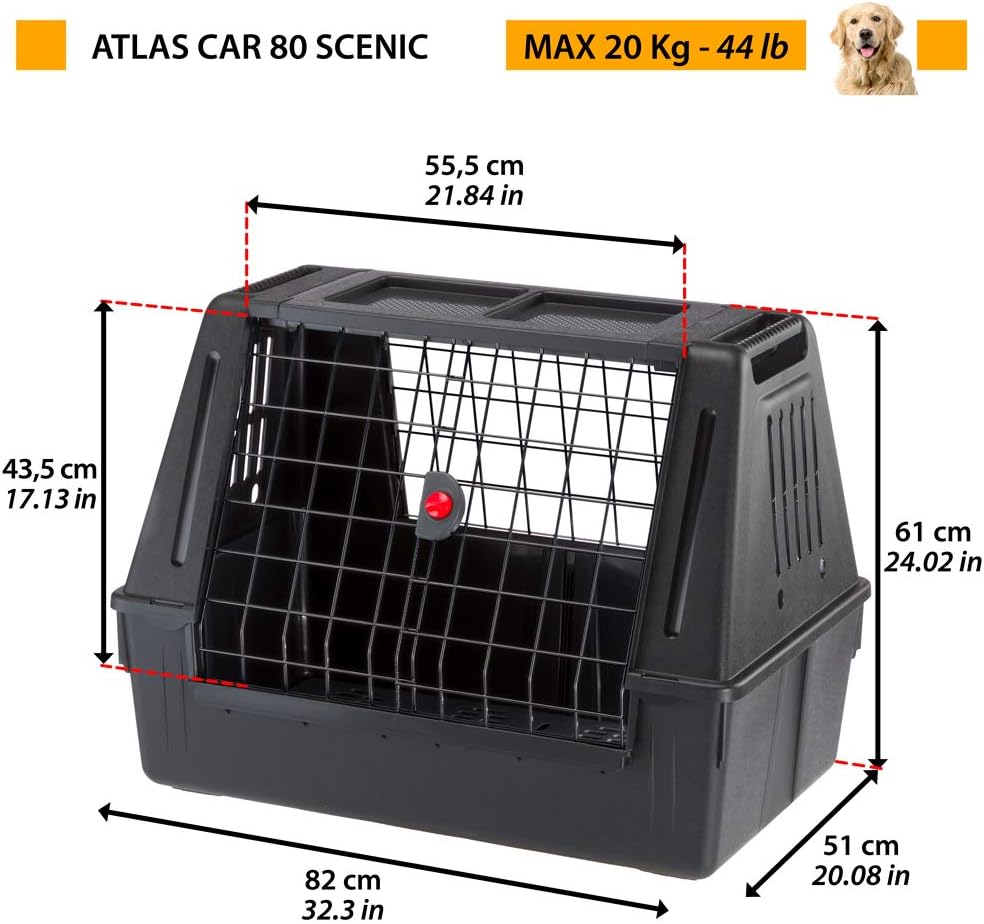 Ferplast – Atlas Car Scenic 80 – Dog Carrier – Maximum Visibility, Double Sliding Door, Draining Mat – 82 x 51 x 61 cm – Max 20 kg