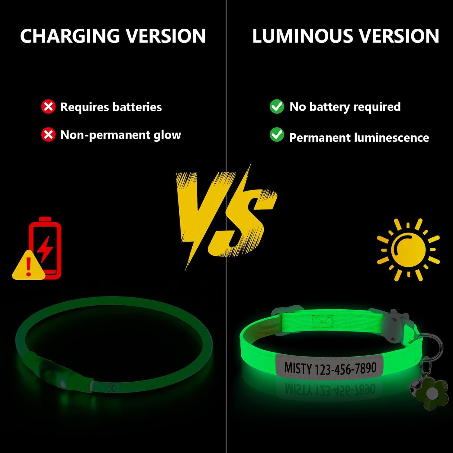 Personalised Glow in the Dark Cat Collar with Bell Flower Decoration, Custom UV-Printed Name & Phone Number, Luminous Adjustable Cat Collar Breakaway (UV-Printed)