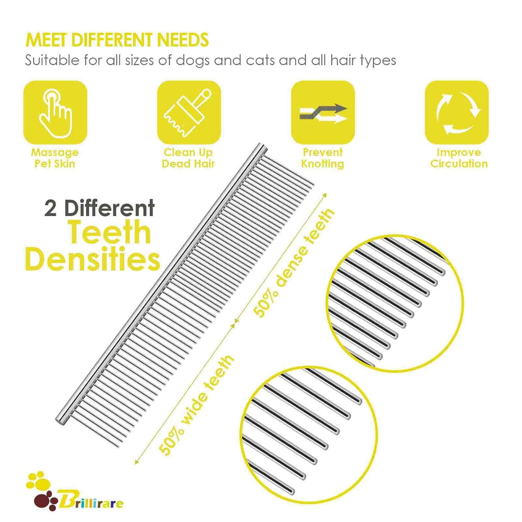 2 Pack Dog Grooming Comb Pet, Stainless Steel Cat Combs with Rounded Teeth, Professional Metal Tear Stain Remover, Dematting Tool for Small, Medium & Large Pets-7.5in