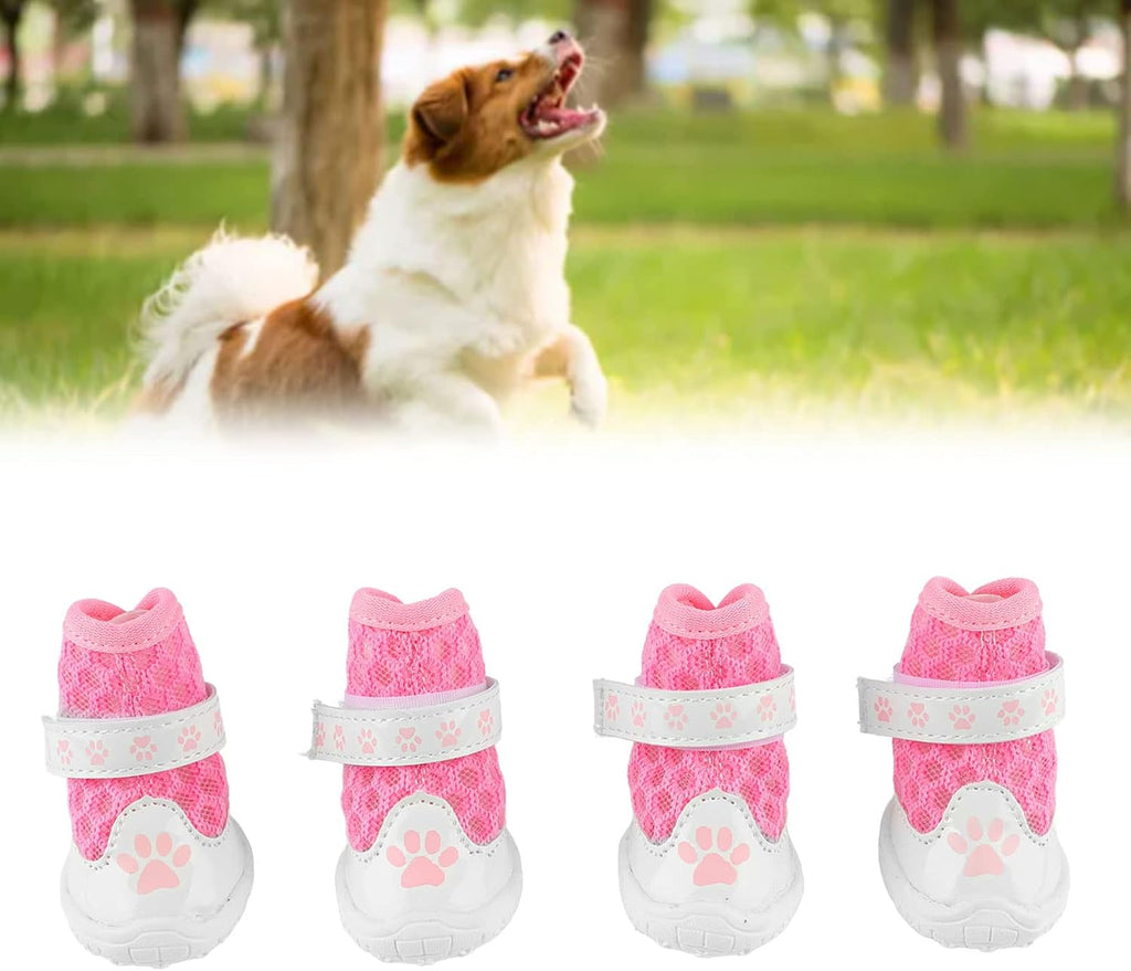 TITA-DONG 4pcs Mesh Dog Shoes, Breathable Dog Boots for Summer Hot Pavement, Cute Comfortable Slip Resistant Dog Boots Paw Protectors with Breathable Rubber Sole for Small Medium Large Dogs(Pink)